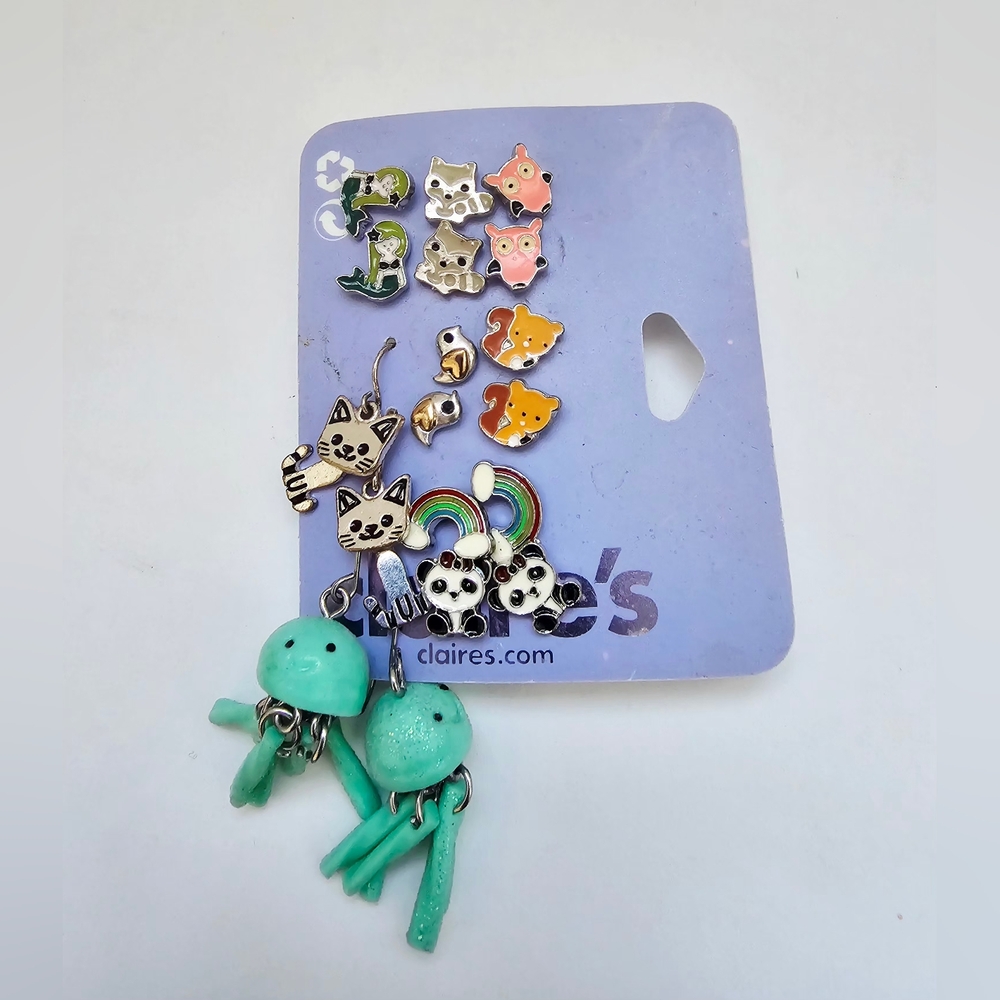 Claire's Cute Animal Octopus, Owl, Fox, Bird Earrings Set - Teal and Multicolor